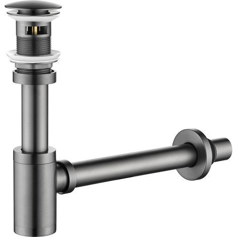Ensemble de siphon en P en laiton : siphon en P pour bouteille de 1 1/4 po avec bouchon de lavabo de salle de bain – Kit de plomberie pour remplacement de tuyau de vidange d'évier (gris, avec trop-ple (1/5)