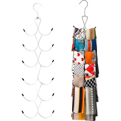 1 Lot de Cintre Foulard, Organisateur D'écharpes avec 12 Crochets, Cintre Porte Foulard, Cintre Porte Cravate pour Garde-Robe,Organisateur de Placard Peu Encombrant pour Foulards, Châle (Blanc) (1/5)