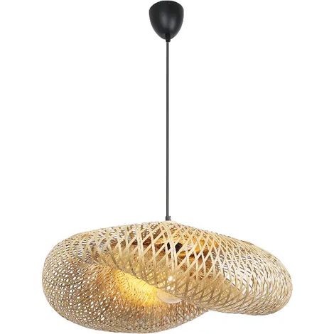 Plafonnier industriel en bambou et osier noir  E27 Ø59 cm