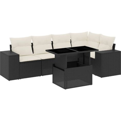 Maison Exclusive - Salon de jardin 6 pcs avec coussins noir résine tressée (1/5)