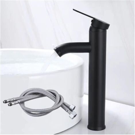 Robinet de lavabo design noir mat, mitigeur mural ou sur plan de travail pour eau chaude et froide, hauteur 30 cm, style moderne pour salle de bain (1/5)