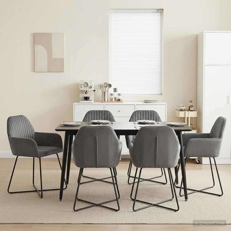 Lot de 6 chaises de salle à manger en velours gris foncé avec accoudoirs, 55 x 50 x 84 cm - PANGIVO (1/5)