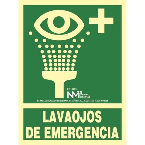 Señal luminiscente de lavaojos de emergencia 210 x 300 mm PVC clase B SEKURECO (1/2)