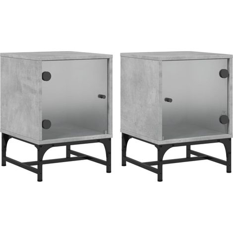 Set di 2 comodini con ante in vetro 35 x 37 x 50 cm in legno ingegnerizzato grigio DEC035979