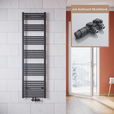 SONNI Badheizkörper Anthrazit 1800x500mm Heizkörper thermostatkopf Handtuchtrockner Bad,mit Ventil,784 Watt (1/5)