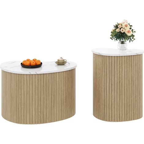 Table basse scandinave minimaliste - Effet marbre & bois, multifonctionnelle