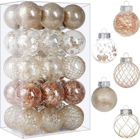 Boules de Noël en plastique transparent, 30 boules de champagne de 2,36 pouces pour décoration d'arbre - Incassables pour cadeaux de fête de mariage de vacances (1/5)
