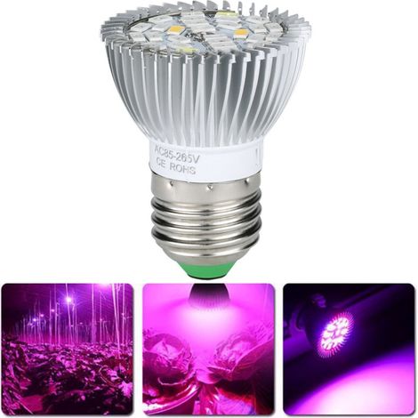 Ampoule LED horticole E27, 28 W, pour la culture de légumes en intérieur, en serre et en hydroponie. (1/4)