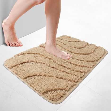 VOUNOT® Badematte Rutschfeste, Mikrofaser Badezimmerteppich Wellenmuster 50x80cm Beige