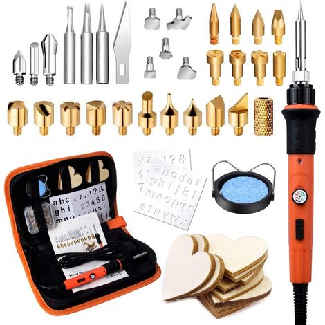 Kit de soudage portable pour pyrographie, 60 W, température 220 °C à 480 °C, outils de gravure professionnelle travaux sur cuir bois, étui de transport (1/5)