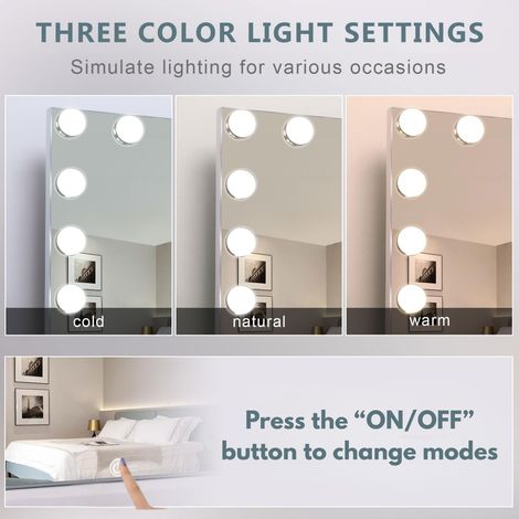 Dressing Table Set with Bulb Lights 3-Way Mirror, Drawers and Stool - White and Gold - Hollywood Style (1/5)