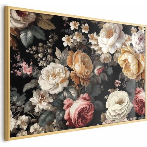 Poster – Bunte Blumen auf schwarzem Hintergrund (1/4)