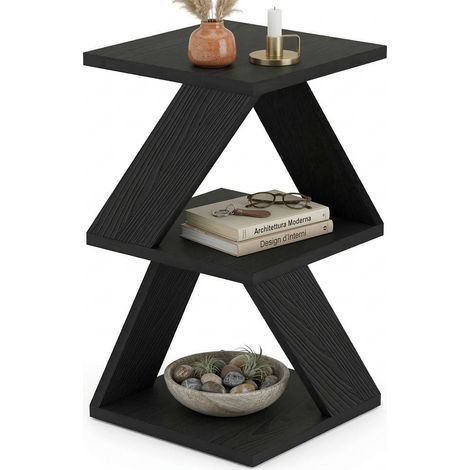 Couchtisch Serino, 2 Fächer, rechteckig, Platte aus veredeltem Holz, 30x30x54h cm Schwarz