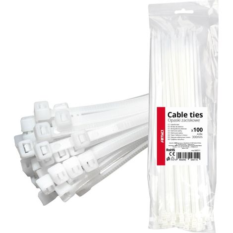 Bridas blancas para cables de 4,8 × 300 mm, 100 unidades, amio-04311 (1/5)