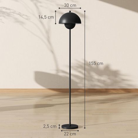 Lampadaire moderne pour salon avec abat-jour bol, interrupteur au pied, douille E27 (ampoule non fournie), Ø30 x 155 cm, noir (1/5)