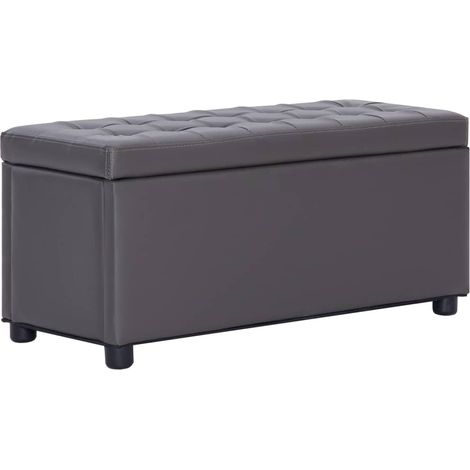 Otomana de almacenaje de cuero sintético gris 87,5 cm vidaXL
