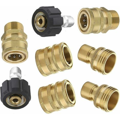 Green Mobility-Nettoyeur Haute Pression Accessoires, Connecteur Rapide de Tuyau à Haute Pression Kit, Connecte Canon Lance et Tuyau, M22 3/8 Connexion Rapide 3/4 Déconnexion Rapide, 8pcs MSBD (1/5)