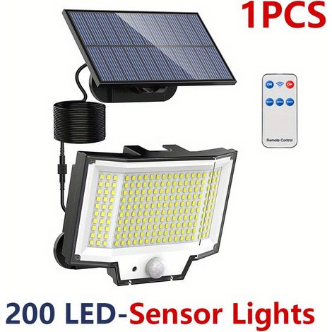 Luce solare per esterni con sensore di movimento, luce solare per esterni con telecomando, 1800 mAh, 3 modalità, impermeabile IP65, illuminazione solare per esterni da giardino con cavo da 5 m, 200 LE (1/5)