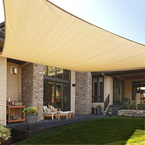 Telo ombreggiante rettangolare 4 x 6 m - Protezione UV - Colore sabbia - Ombrellone per patio, giardino e cortile (1/4)