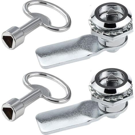 serrures triangle de boîte de compteur électrique et de gaz avec clé triangulaire pour armoire à came, verrou triangle serrure de boîte aux lettres, serrure de porte de métro (Argent - 2PCS) (1/5)