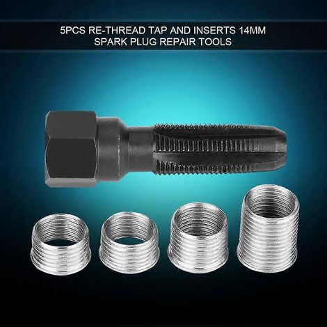 5-teiliges Set Zündkerzen-Gewindebohrer aus Kohlenstoffstahl mit Einsätzen für die Reparatur von 14-mm-Zündkerzen