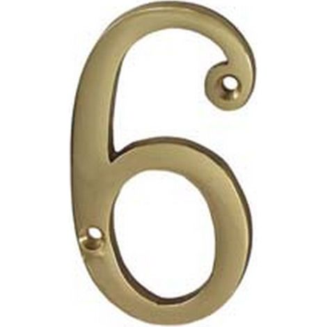 5PZ NUMERO CIVICO "6" INGLESE IN OTTONE LUCIDO