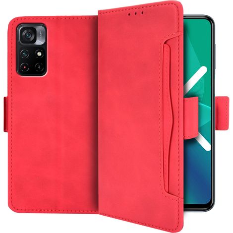 Funda tipo libro para Xiaomi Poco M4 Pro 5G / Redmi Note 11S 5G, con ranura para tarjeta, color rojo. (1/5)
