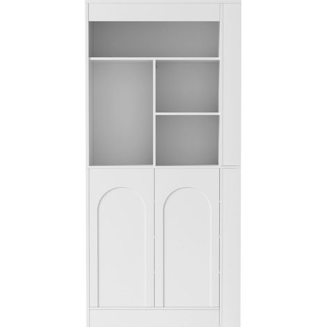Vitrine 85 x 35 x 180 cm meuble de rangement à étagère ouverte rangement polyvalent structure haute 2 portes compartiments latéraux (1/5)