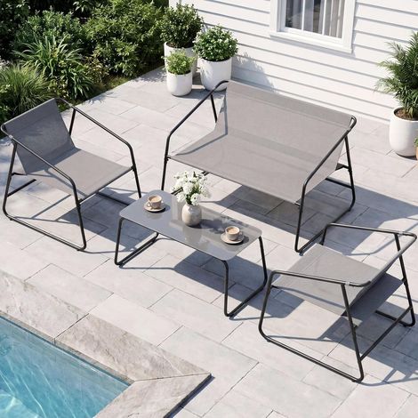Salon de Jardin pour 4 Personnes,Ensemble Outdoor avec Canapé, 2 Fauteuils et Table Basse pour Balcon Terrasse,Gris