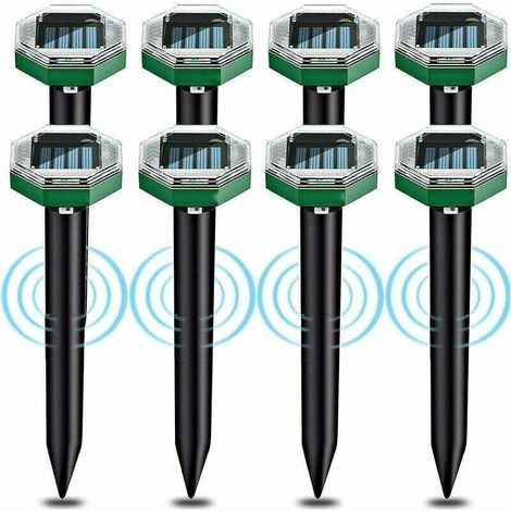 Lot de 8 répulsifs solaires à ultrasons anti-taupes Tigrezy, indice d'étanchéité IP65, utilisables dans les jardins, terrasses et pelouses pour repousser les taupes. (1/4)