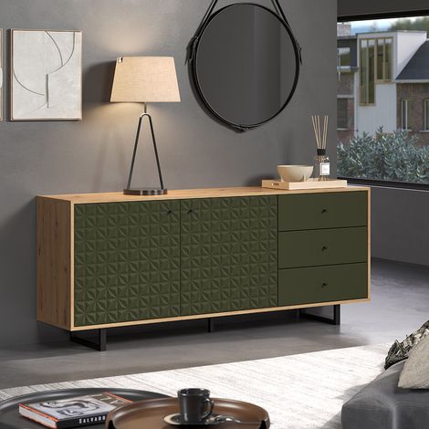 Buffet/bahut moderne 183 cm chêne artisan/vert Santana (1/5)