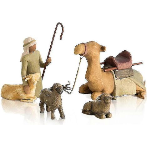 Crèche de Noël 4 pièces, figurines en résine représentant un berger et des animaux de l'étable, décoration pour le salon. (1/5)