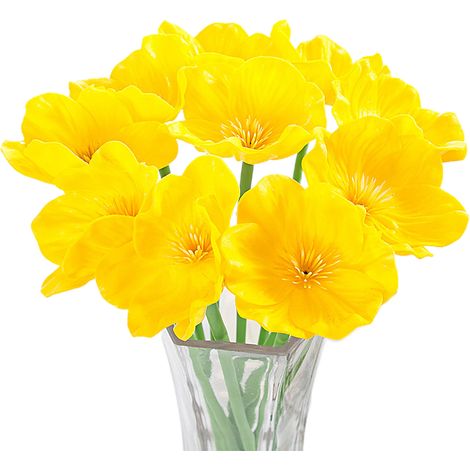 Set mit 10 künstlichen gelben Blumen, 7 cm Durchmesser, ideal für Hochzeits- und Geburtstagsdekorationen. (1/2)