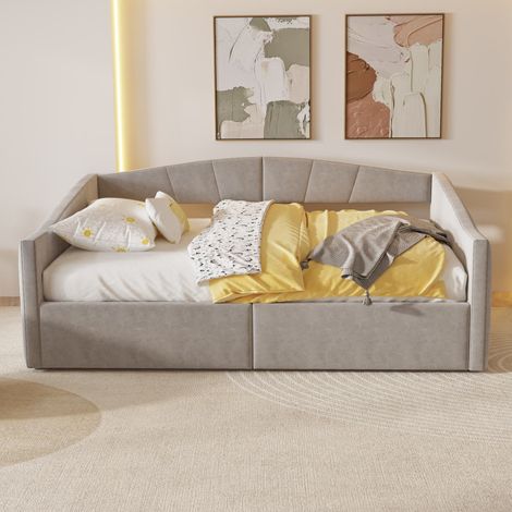 Lit sofa 140x200 cm en velours gris clair avec rangement hydraulique, accoudoirs et sommier à lattes (1/5)