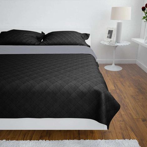 130883 Double-sided Quilted Bedspread Black/Grey 170 x 210 cm (1/4)