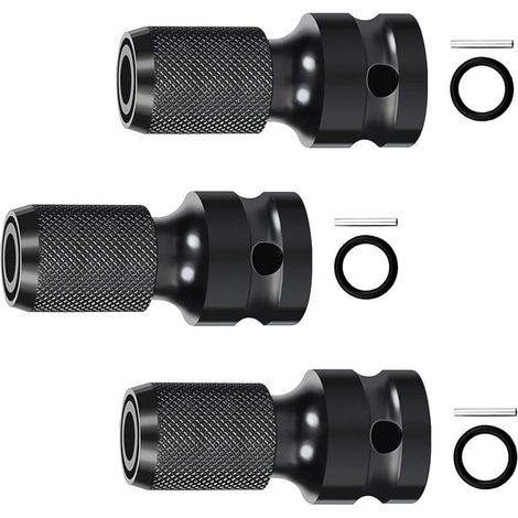 Set di 3 portainserti per avvitatori a impulsi, convertitore da bussola da 1/2" a 1/4" nero, convertitore per mandrino in acciaio al cromo vanadio, per avvitatori a impulsi e chiavi dinamometriche.