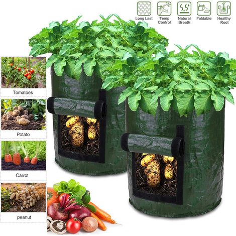 Sac de plantation en PE écologique et respirant, pour la culture de plantes, vert foncé, 5 gallons (23 x 28 cm). (1/5)