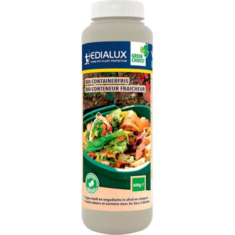 Edialux Bio-Containerfris Streupulver gegen Gerüche und Maden für GFT-Behälter und Kompost, absorbiert Feuchtigkeit, reduziert Schimmel und Fäulnis, Lavendelduft, 600 ml