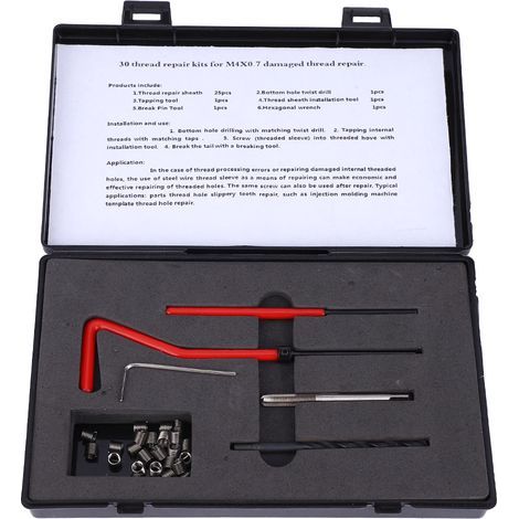 M4x0,7 Gewindereparaturset, 30-teilig, Edelstahl-Spiralbohrer, Gewindebohrerschlüssel, Gewindeeinsetzwerkzeug (1/5)
