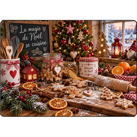 Planche en verre Noël biscuits et pain dépices 29 x 20 cm