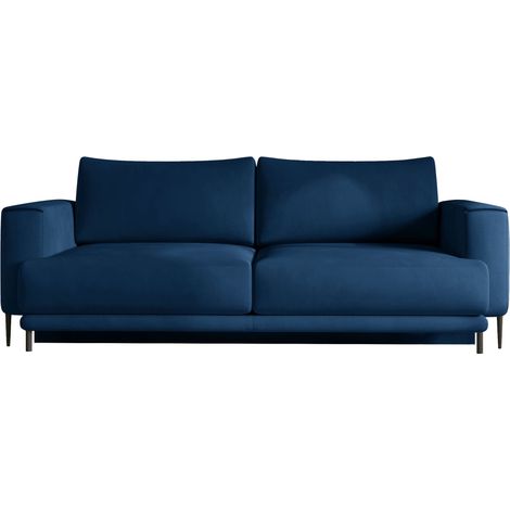 Canapé droit convertible coffre velours DAVINA - Pieds métal noir-Bleu nuit (1/5)