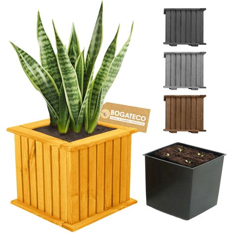 Jardinière Cube Bois Bogateco 25x25x25 cm avec Bac Brun Clair (1/5)
