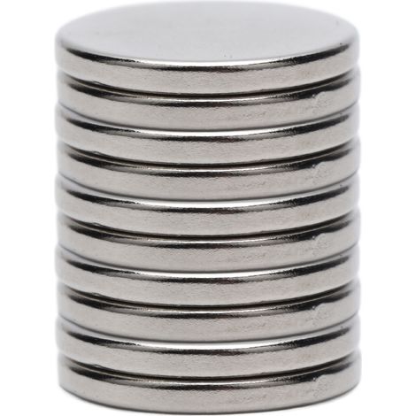 Dix aimants néodyme à vendre. Aimants ronds et puissants pour loisirs créatifs, sciences, bricolage et décoration de réfrigérateur. Adaptés à de multiples usages. (1/5)
