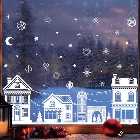 Stickers Noel Fenetre Electrostatique, Autocollant Noel Fenetre Réutilisable Decoration Noël Fenêtre, Statique Étoile Flocon de Neige Stickers Fenêtre (1/5)