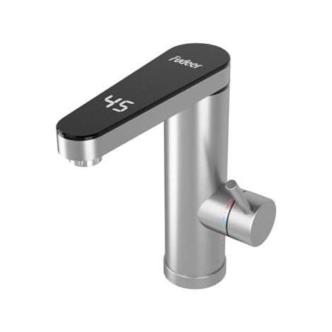 Robinet de salle de bain avec chauffe-eau intégré, 230 V, 3,3 kW. Robinet électrique avec affichage numérique (30-45 °C), chauffe rapide, bec pivotant à 120°, acier inoxydable 304 (argent). (1/5)