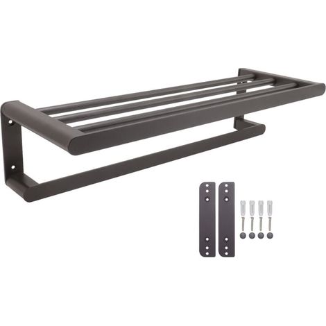 Étagère Murale Porte-Serviettes En Aluminium Support Bain Avec Perçage Gris (1/4)