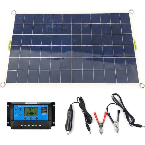 50-W-12-V/5-V-monokristallines Silizium-Solarmodul mit zwei USB-Ausgängen und Solar-Ladegerät (10/20/30 A/40 A/50 A) mit Solar-Laderegler (1/5)