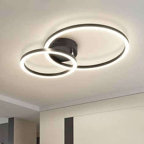 GBLY LED Deckenlampe Wohnzimmer Deckenleuchte 4000K 40cm Schwarz Küchenlampe 23W Wohnzimmerlampe Modern Schlafzimmerlampe 2 Ringe Design Deckenbeleuchtung für Küche Schlafzimmer Flur Büro