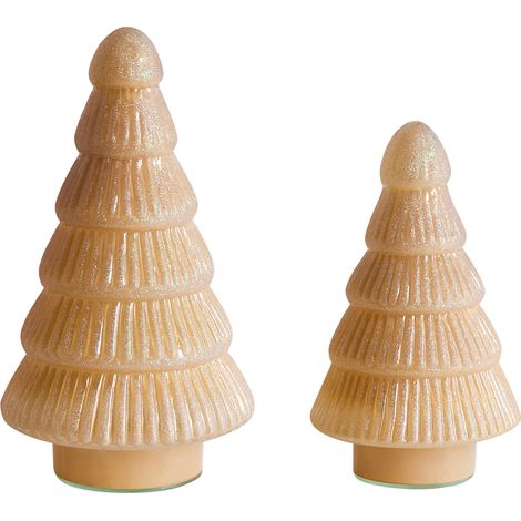 Conjunto de 2 figuras decorativas árboles de Navidad adornos festivos de vidrio hecho a mano 2 tamaños beige Flaren