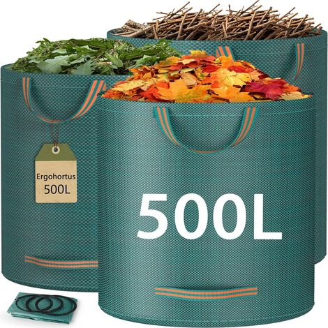 Gartenabfallsack, 500L x 3 Wiederverwendbare Gartensack mit Griffen, Faltbare Laubsack für Laub, Abfall, Grünschnitt, Wasserdichte Gartenabfallsack stabil (1/5)